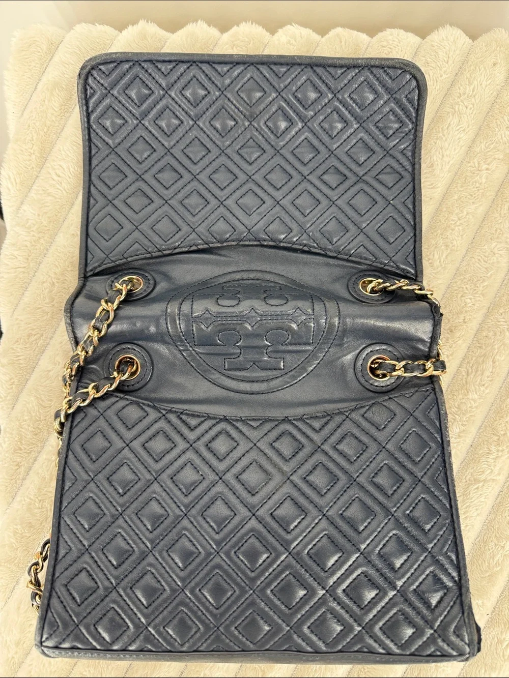 TORY BURCH Savannah Convertible Shoulder Bag - Navy